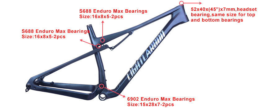 bearing size for carbon full suspension frame PXFS980